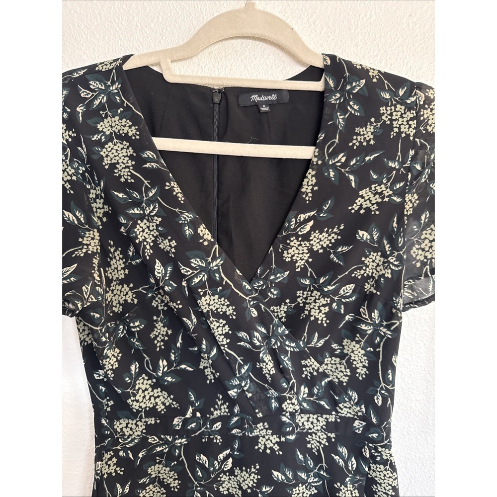 MADEWELL Maxi Dress Tulip Sleeve Sweet Blossom Floral Black Green Faux Wrap Sz 0 - Picture 2 of 10